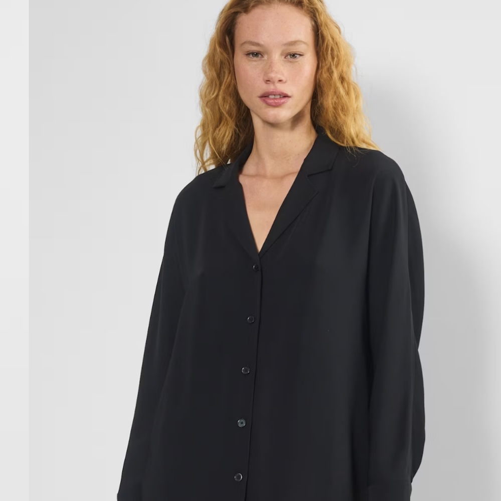 NEW ARITZIA Wilfred Freeform Shirt Aritzia Cream Black Satin Button Up Blouse XL